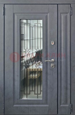 Серая стальная дверь Винорит со стеклом и ковкой ПЛ-29 в Дедовске
