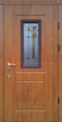 Железная дверь с МДФ и витражом ВЖ-24 в Дедовске